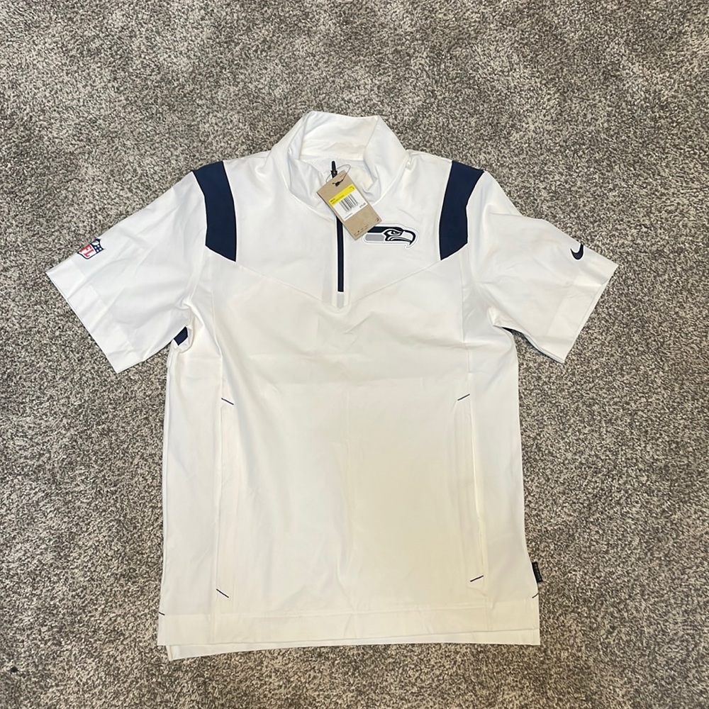 Seattle Seahawks Nike Sideline Coaches Chevron Lockup Pullover Top-White-Size S